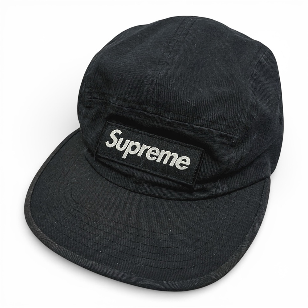 Supreme Washed Chino Black Twill Classic Box Logo Five Panel Hat SS19